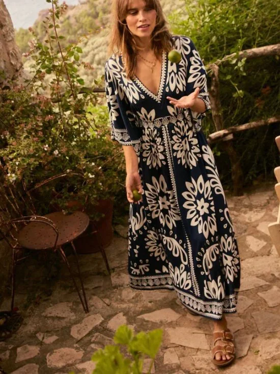 Boden Blue Maya Kimono Jersey Maxi Dress Size 6 - Picture 4 of 4